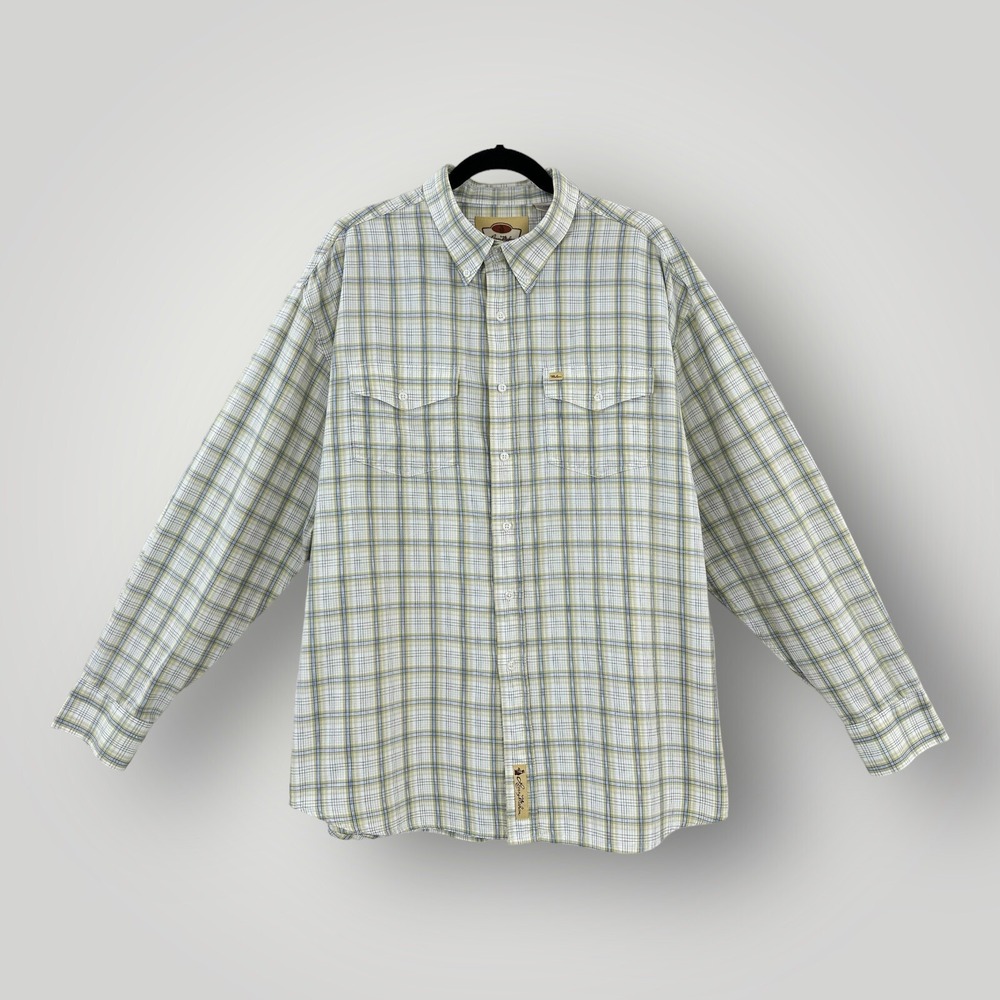 Larry Mahan Western Shirt Mens 2XL Beige Blue‎ Plaid Cowboy Collection Rodeo